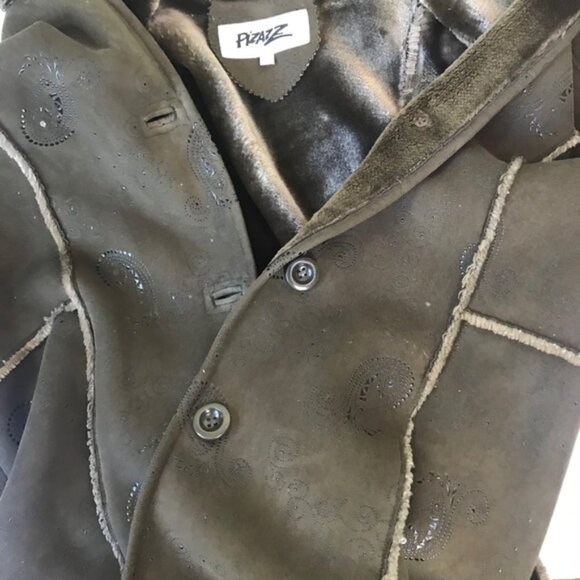 PIZAZZ  Vintage Y2K Faux Fur Shearling Hood Paisley Coat Jacket Cozy Fur Lined L - Picture 16 of 16